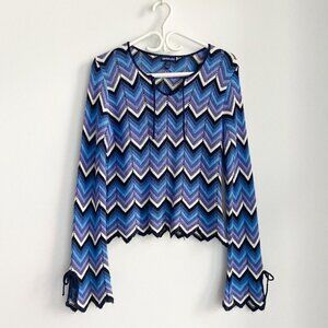 Vintage Limited Too Chevron Print  Knit Bell Sleeve Boho Top L